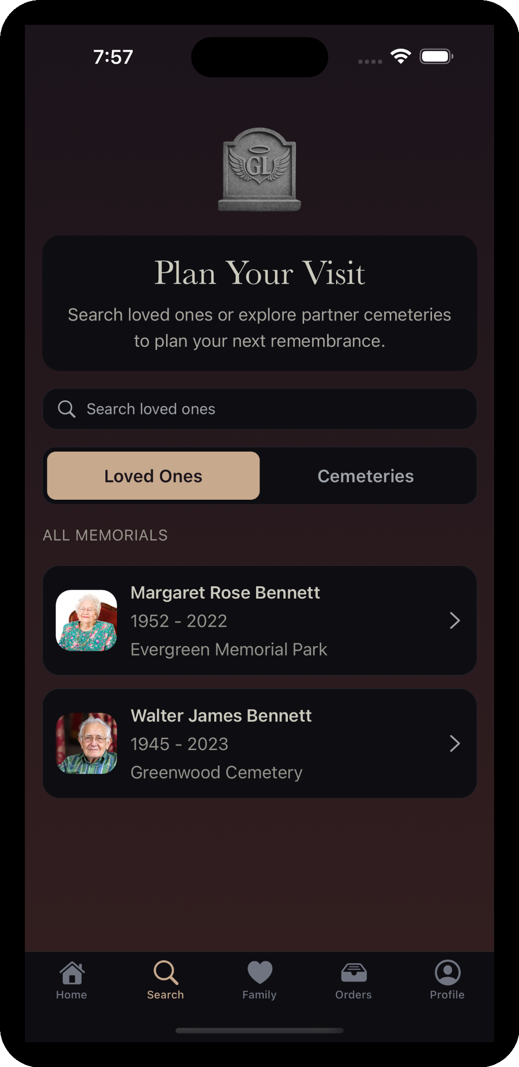 Profile overview with tribute statistics